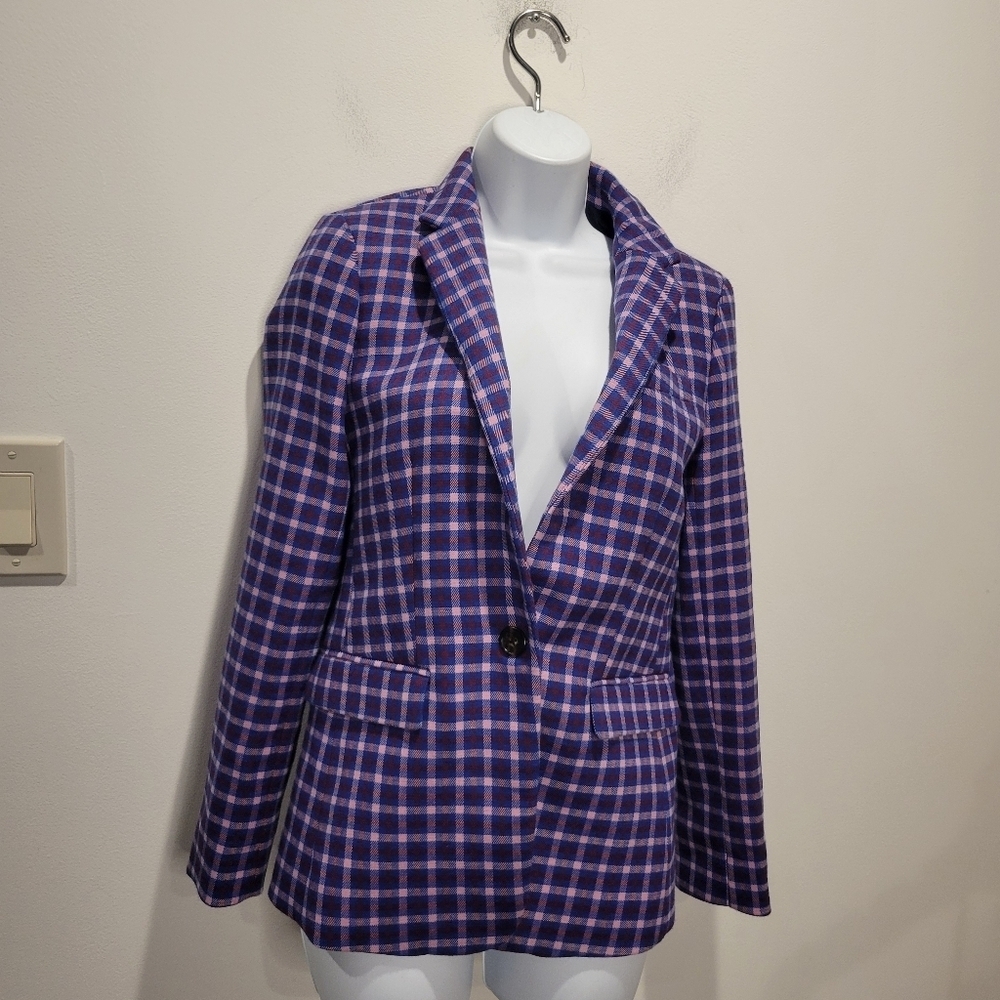 J Crew Regent Womens Size 4 In Bright Colored Plaid Print One Button Blazer